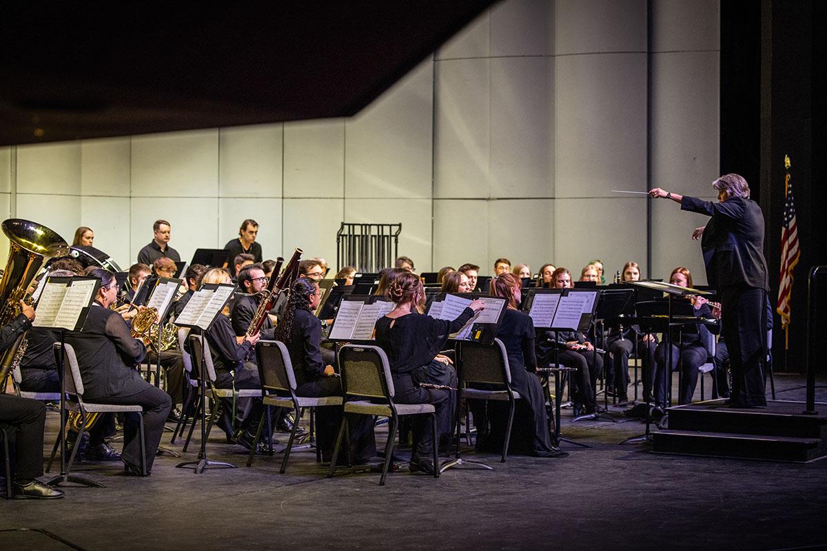 The Wind Symphony, conducted by Dr. Katy Strickland, is pictured during a concert last fall. 